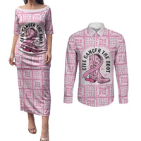 Give Cancer The Boot Pink Cowgirl Couples Matching Puletasi and Long Sleeve Button Shirt Hawaiian Paniolo Mixed Quilt Pattern Style LT9 Pink - Polynesian Pride