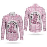 Give Cancer The Boot Pink Cowgirl Couples Matching Puletasi and Long Sleeve Button Shirt Hawaiian Paniolo Mixed Quilt Pattern Style LT9 - Polynesian Pride