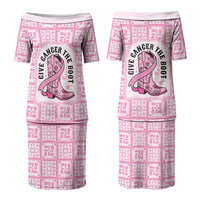Give Cancer The Boot Pink Cowgirl Couples Matching Puletasi and Long Sleeve Button Shirt Hawaiian Paniolo Mixed Quilt Pattern Style LT9 - Polynesian Pride