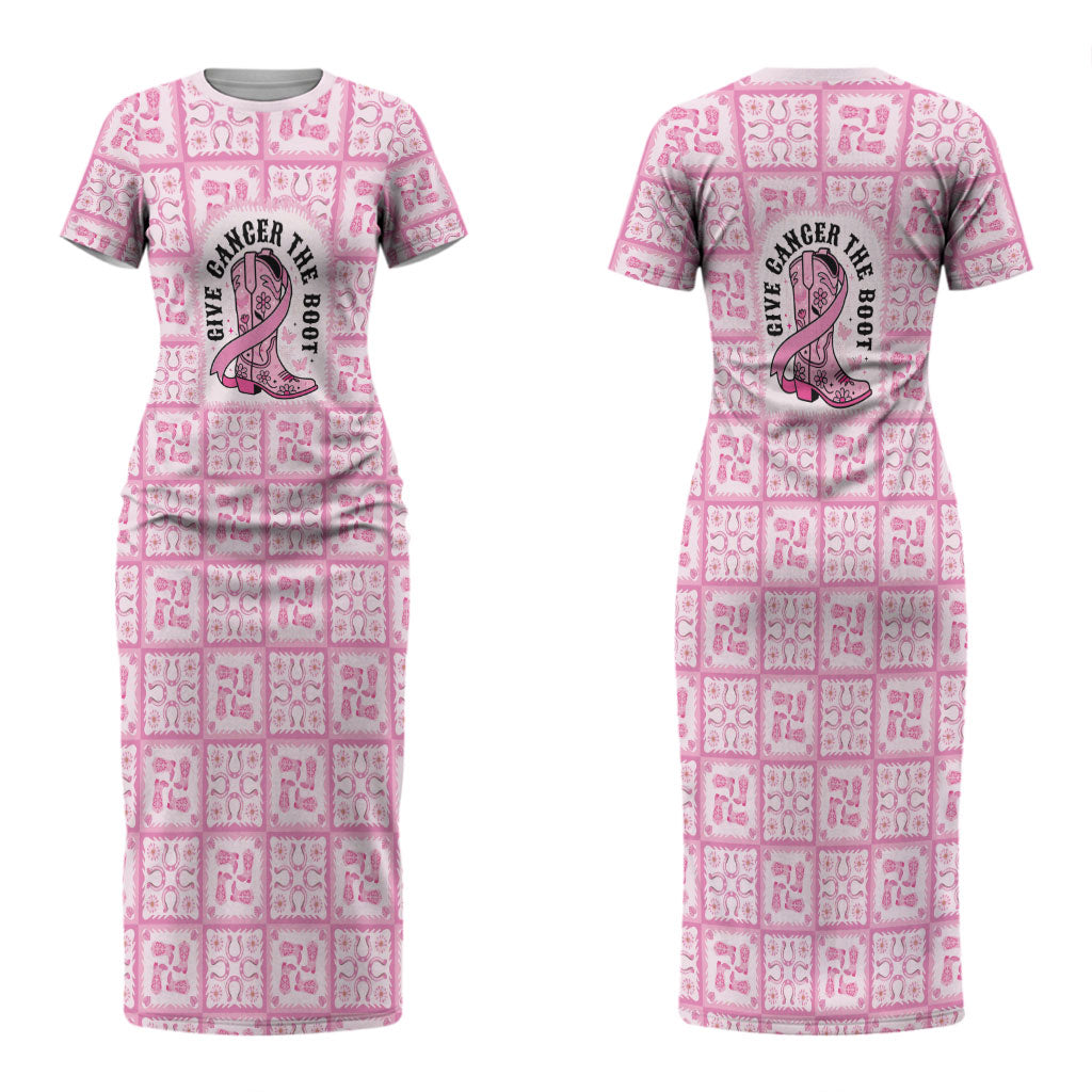 Give Cancer The Boot Pink Cowgirl Couples Matching Short Sleeve Bodycon Dress and Hawaiian Shirt Hawaiian Paniolo Mixed Quilt Pattern Style LT9 - Polynesian Pride