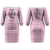 Give Cancer The Boot Pink Cowgirl Family Matching Off The Shoulder Long Sleeve Dress and Hawaiian Shirt Hawaiian Paniolo Mixed Quilt Pattern Style LT9 Mom's Dress Pink - Polynesian Pride