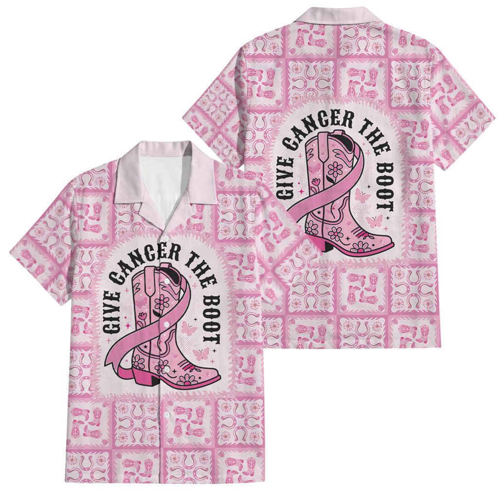 Give Cancer The Boot Pink Cowgirl Family Matching Off The Shoulder Long Sleeve Dress and Hawaiian Shirt Hawaiian Paniolo Mixed Quilt Pattern Style LT9 Dad's Shirt - Short Sleeve Pink - Polynesian Pride
