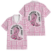Give Cancer The Boot Pink Cowgirl Family Matching Off The Shoulder Long Sleeve Dress and Hawaiian Shirt Hawaiian Paniolo Mixed Quilt Pattern Style LT9 Dad's Shirt - Short Sleeve Pink - Polynesian Pride