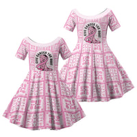 Give Cancer The Boot Pink Cowgirl Family Matching Off The Shoulder Long Sleeve Dress and Hawaiian Shirt Hawaiian Paniolo Mixed Quilt Pattern Style LT9 Daughter's Dress Pink - Polynesian Pride