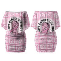 Give Cancer The Boot Pink Cowgirl Family Matching Off Shoulder Short Dress and Hawaiian Shirt Hawaiian Paniolo Mixed Quilt Pattern Style LT9 Mom's Dress Pink - Polynesian Pride