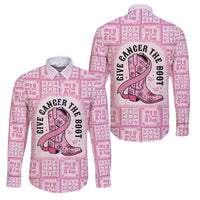 Give Cancer The Boot Pink Cowgirl Family Matching Short Sleeve Bodycon Dress and Hawaiian Shirt Hawaiian Paniolo Mixed Quilt Pattern Style LT9 Dad's Shirt - Long Sleeve Pink - Polynesian Pride