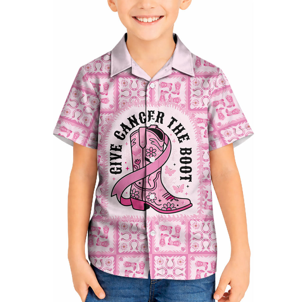 Give Cancer The Boot Pink Cowgirl Kid Hawaiian Shirt Hawaiian Paniolo Mixed Quilt Pattern Style