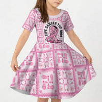 Give Cancer The Boot Pink Cowgirl Kid Short Sleeve Dress Hawaiian Paniolo Mixed Quilt Pattern Style LT9 KID Pink - Polynesian Pride