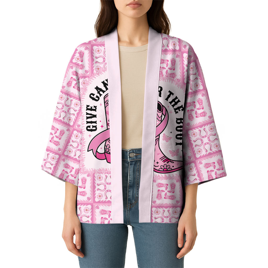 Give Cancer The Boot Pink Cowgirl Kimono Hawaiian Paniolo Mixed Quilt Pattern Style LT9 - Polynesian Pride