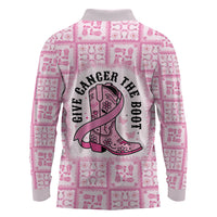Give Cancer The Boot Pink Cowgirl Long Sleeve Polo Shirt Hawaiian Paniolo Mixed Quilt Pattern Style LT9 - Polynesian Pride