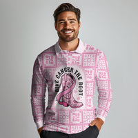 Give Cancer The Boot Pink Cowgirl Long Sleeve Polo Shirt Hawaiian Paniolo Mixed Quilt Pattern Style LT9 - Polynesian Pride