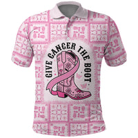Give Cancer The Boot Pink Cowgirl Polo Shirt Hawaiian Paniolo Mixed Quilt Pattern Style LT9 Pink - Polynesian Pride