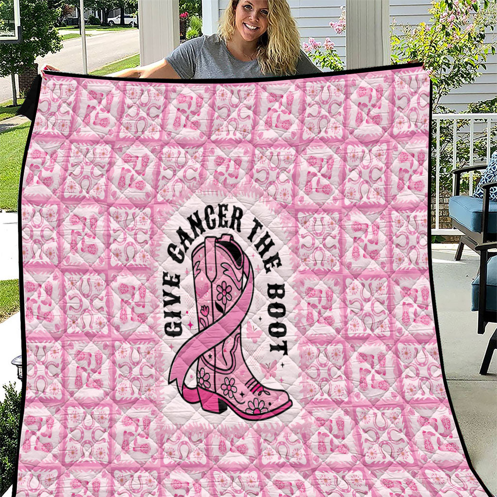 Give Cancer The Boot Pink Cowgirl Quilt Hawaiian Paniolo Mixed Quilt Pattern Style LT9 Pink - Polynesian Pride