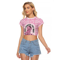 Give Cancer The Boot Pink Cowgirl Raglan Cropped T Shirt Hawaiian Paniolo Mixed Quilt Pattern Style LT9 Female Pink - Polynesian Pride