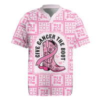 Give Cancer The Boot Pink Cowgirl Rugby Jersey Hawaiian Paniolo Mixed Quilt Pattern Style LT9 Pink - Polynesian Pride