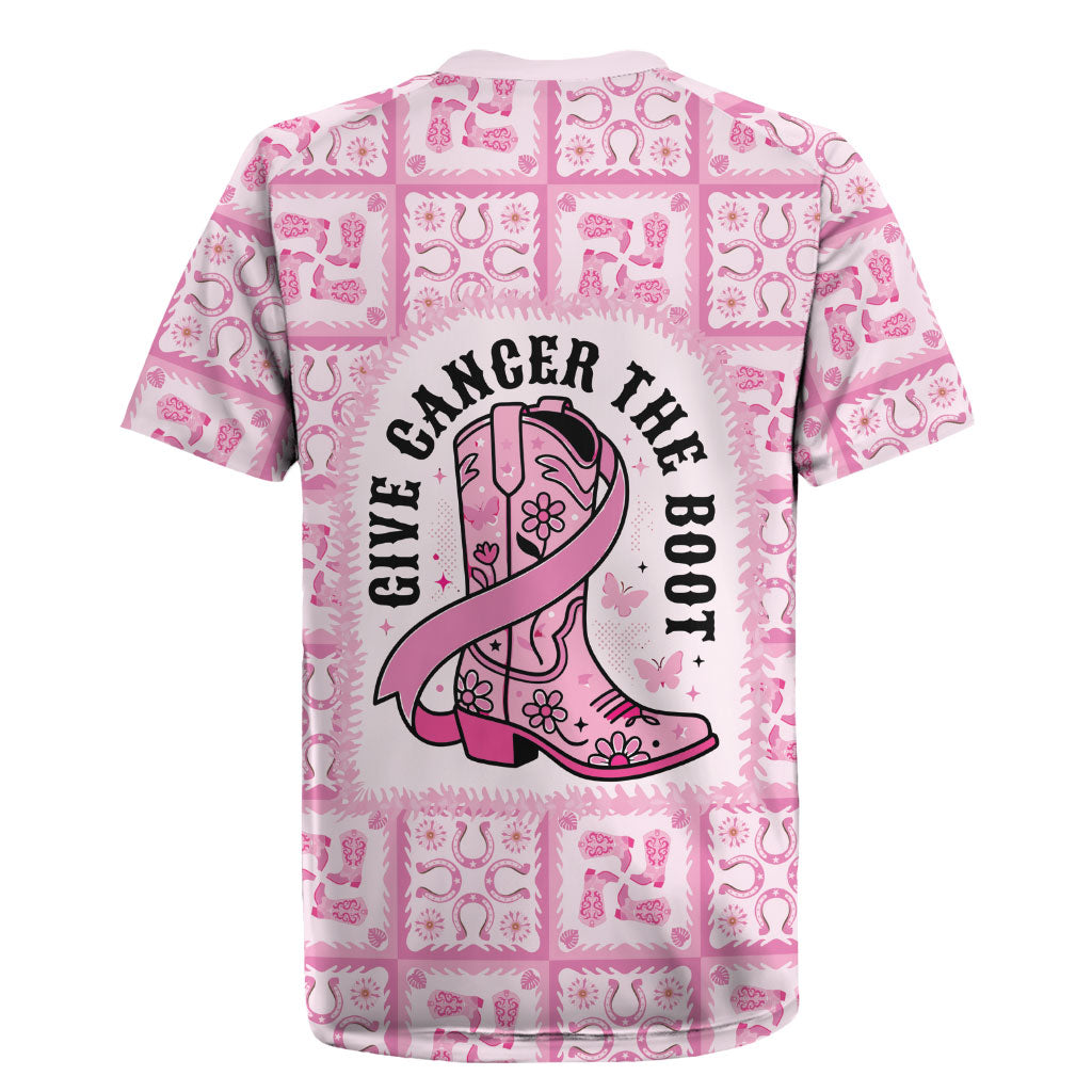 Give Cancer The Boot Pink Cowgirl Rugby Jersey Hawaiian Paniolo Mixed Quilt Pattern Style LT9 - Polynesian Pride