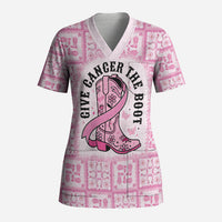 Give Cancer The Boot Pink Cowgirl Scrub Top Hawaiian Paniolo Mixed Quilt Pattern Style LT9 Adult Pink - Polynesian Pride