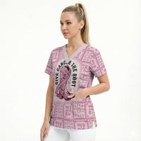Give Cancer The Boot Pink Cowgirl Scrub Top Hawaiian Paniolo Mixed Quilt Pattern Style LT9 - Polynesian Pride