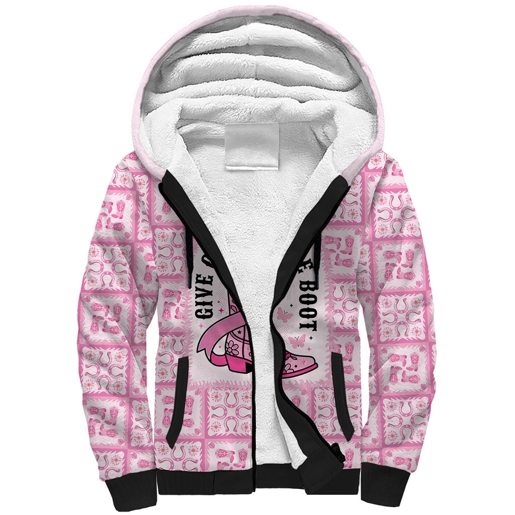 Give Cancer The Boot Pink Cowgirl Sherpa Hoodie Hawaiian Paniolo Mixed Quilt Pattern Style LT9 Unisex Pink - Polynesian Pride