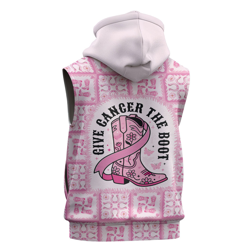 Give Cancer The Boot Pink Cowgirl Sleeveless Hoodie Hawaiian Paniolo Mixed Quilt Pattern Style LT9 - Polynesian Pride