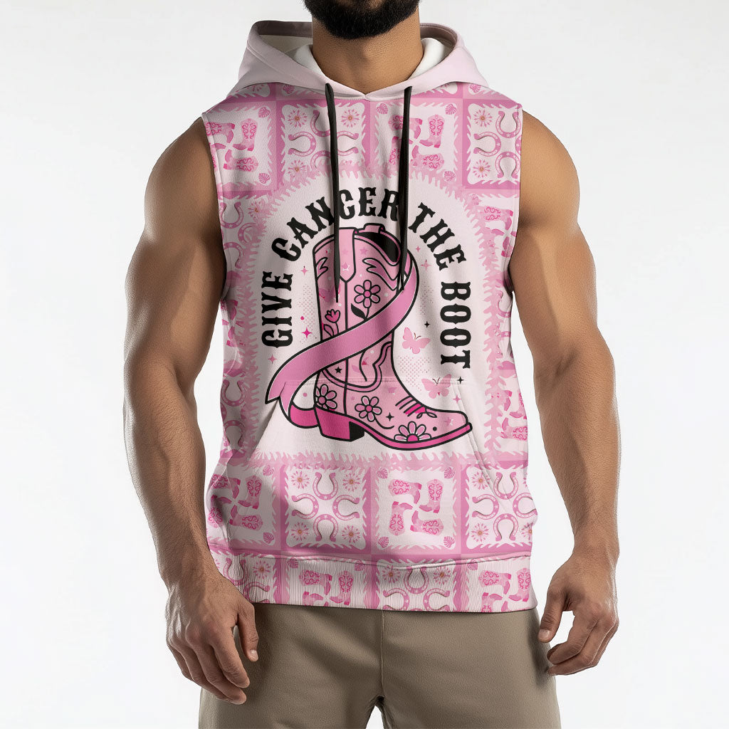 Give Cancer The Boot Pink Cowgirl Sleeveless Hoodie Hawaiian Paniolo Mixed Quilt Pattern Style LT9 - Polynesian Pride