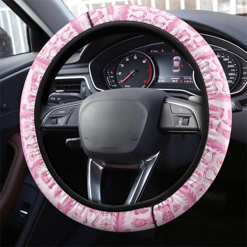 Give Cancer The Boot Pink Cowgirl Steering Wheel Cover Hawaiian Paniolo Mixed Quilt Pattern Style LT9 - Polynesian Pride