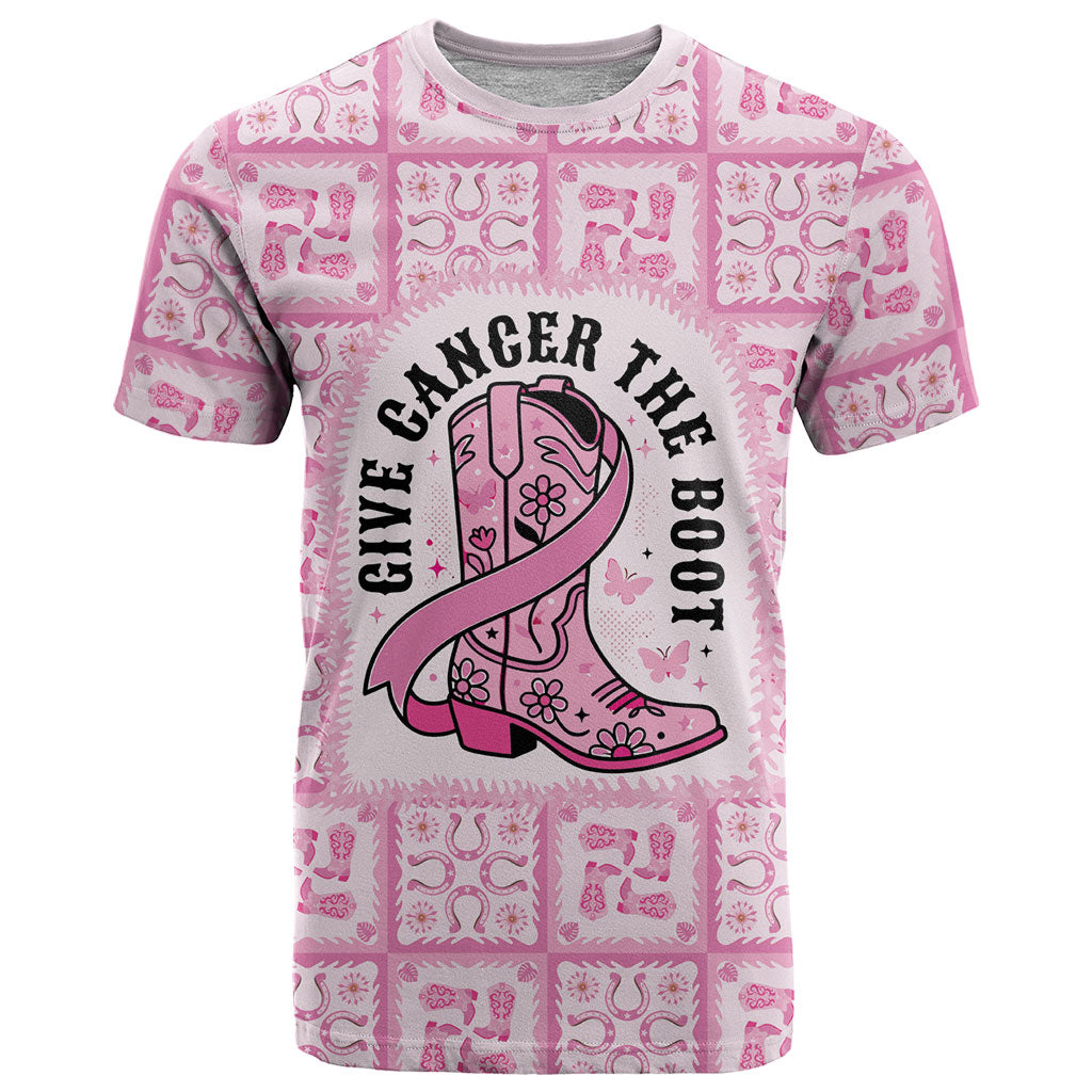 Give Cancer The Boot Pink Cowgirl T Shirt Hawaiian Paniolo Mixed Quilt Pattern Style LT9 Pink - Polynesian Pride