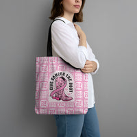 Give Cancer The Boot Pink Cowgirl Tote Bag Hawaiian Paniolo Mixed Quilt Pattern Style LT9 - Polynesian Pride