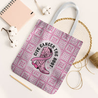 Give Cancer The Boot Pink Cowgirl Tote Bag Hawaiian Paniolo Mixed Quilt Pattern Style LT9 White Strap One Size Pink - Polynesian Pride