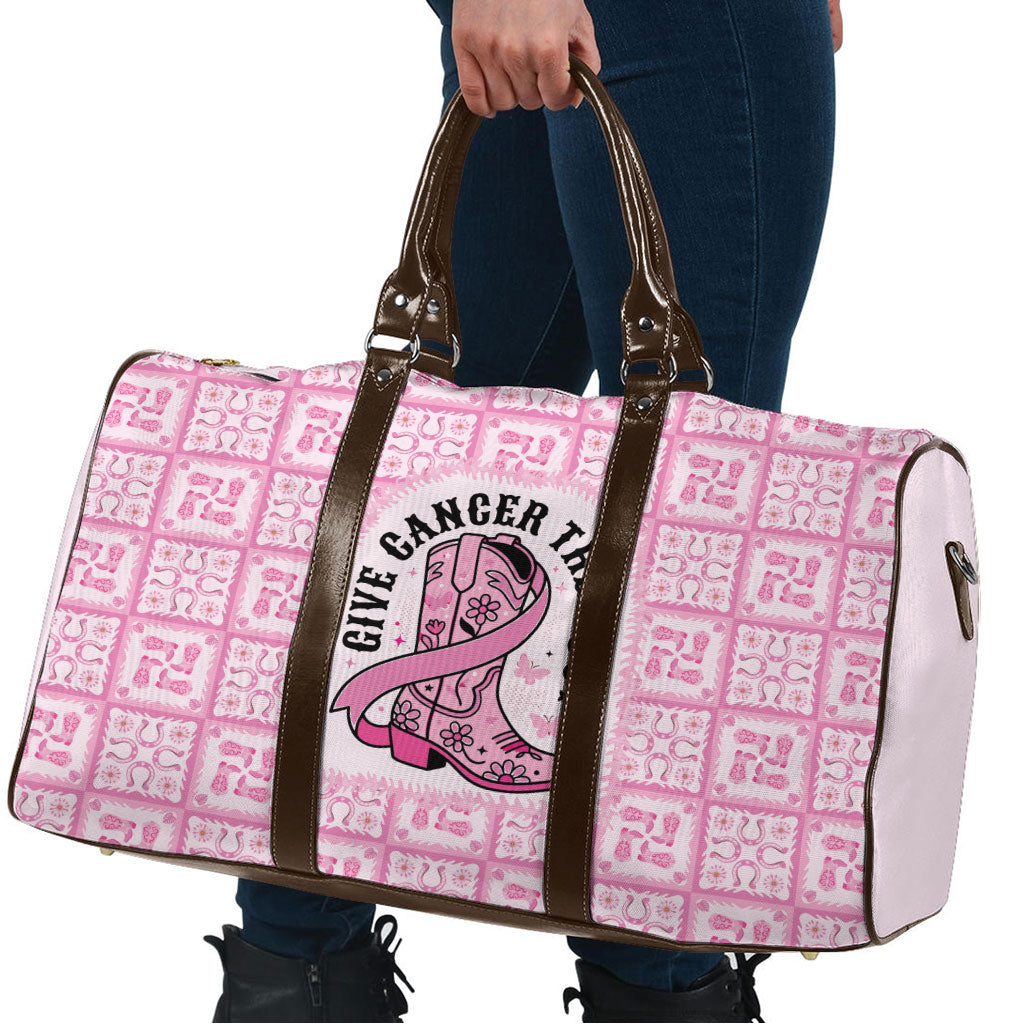 Give Cancer The Boot Pink Cowgirl Travel Bag Hawaiian Paniolo Mixed Quilt Pattern Style LT9 - Polynesian Pride