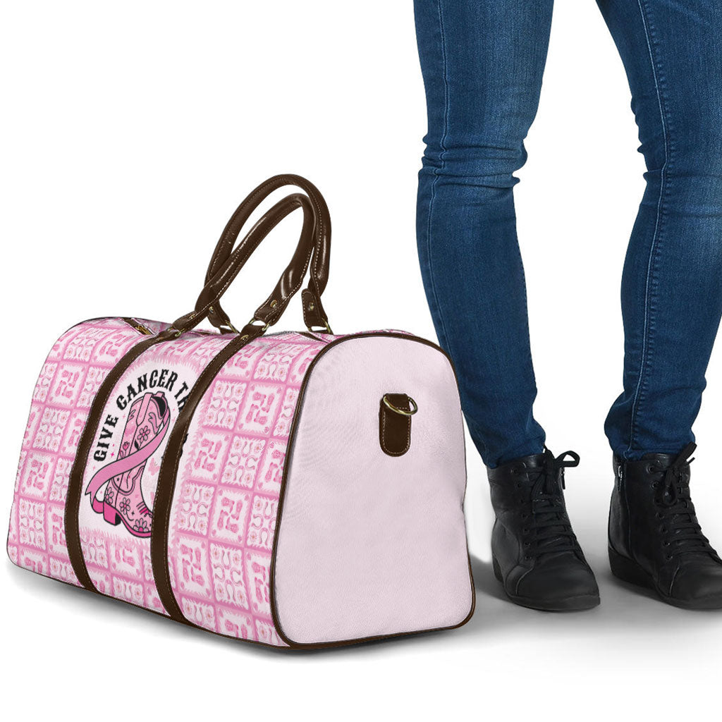 Give Cancer The Boot Pink Cowgirl Travel Bag Hawaiian Paniolo Mixed Quilt Pattern Style LT9 - Polynesian Pride