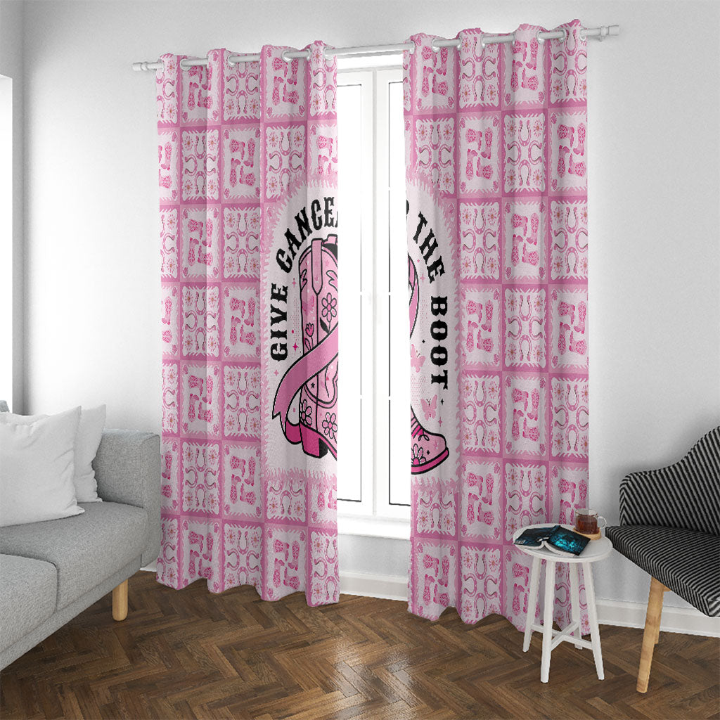 Give Cancer The Boot Pink Cowgirl Window Curtain Hawaiian Paniolo Mixed Quilt Pattern Style LT9 With Grommets Pink - Polynesian Pride