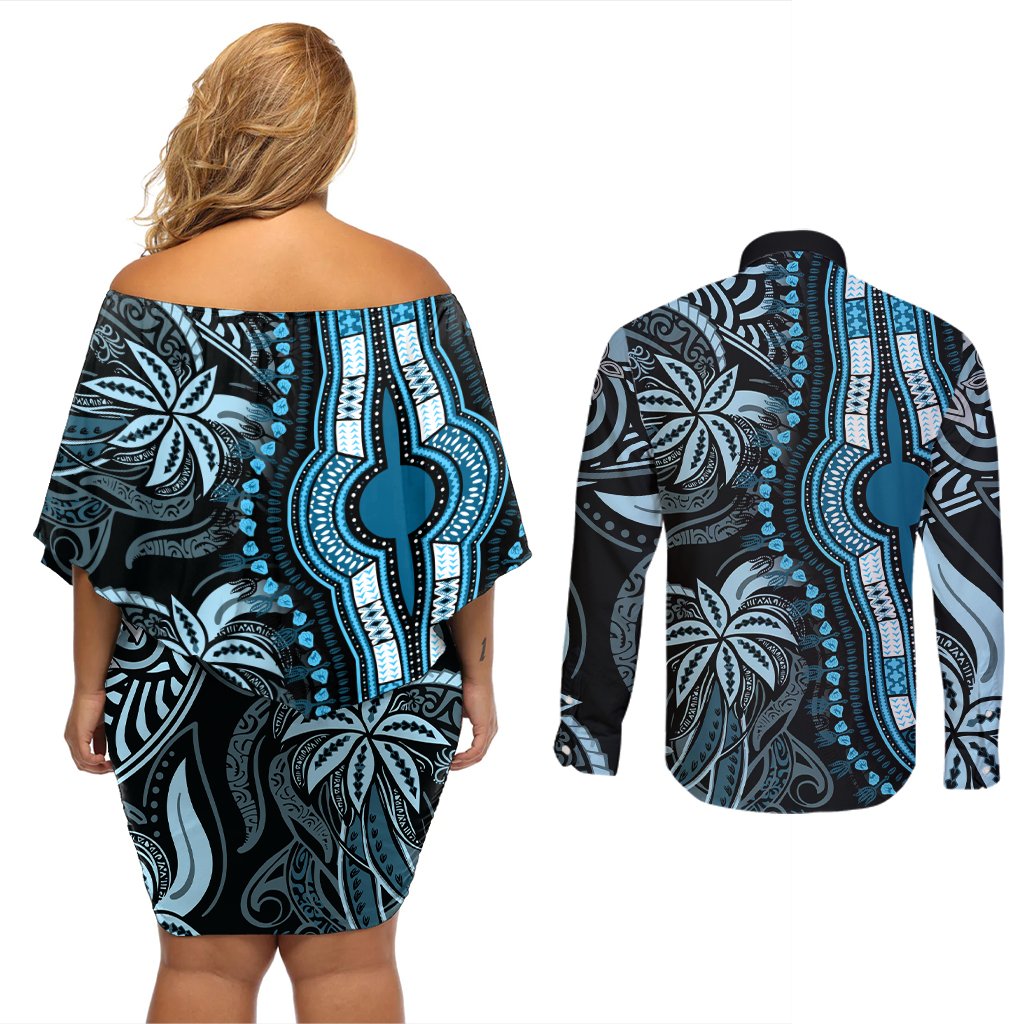 polynesia-dashiki-couples-matching-off-shoulder-short-dress-and-long-sleeve-button-shirts-polynesia-and-africa-traditional-special-together-blue