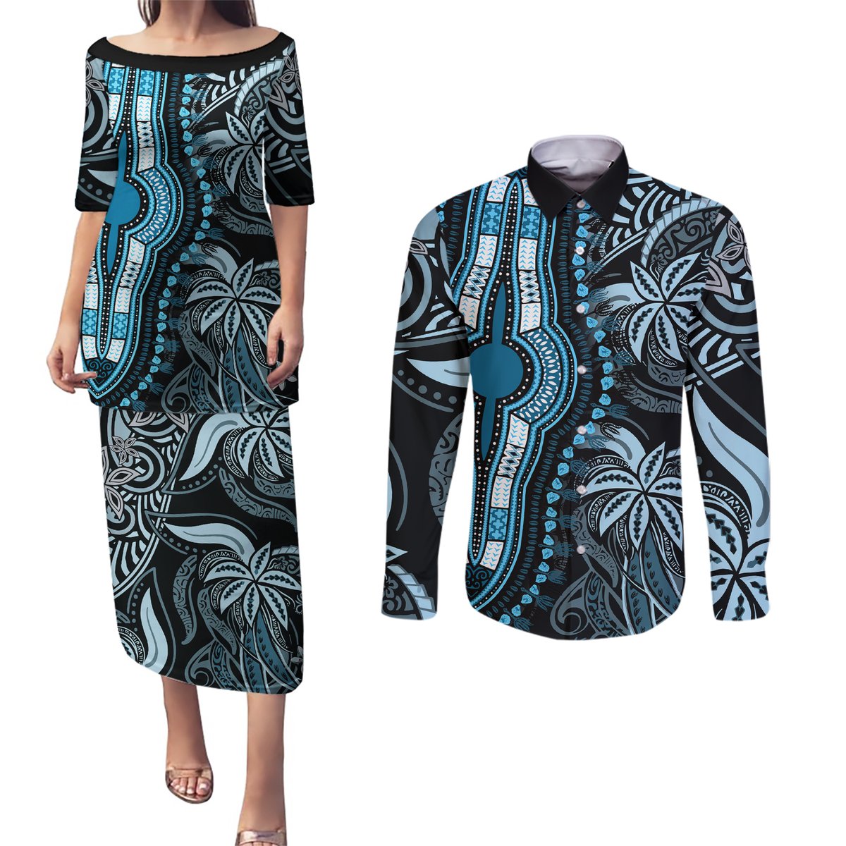 polynesia-dashiki-couples-matching-puletasi-dress-and-long-sleeve-button-shirts-polynesia-and-africa-traditional-special-together-blue