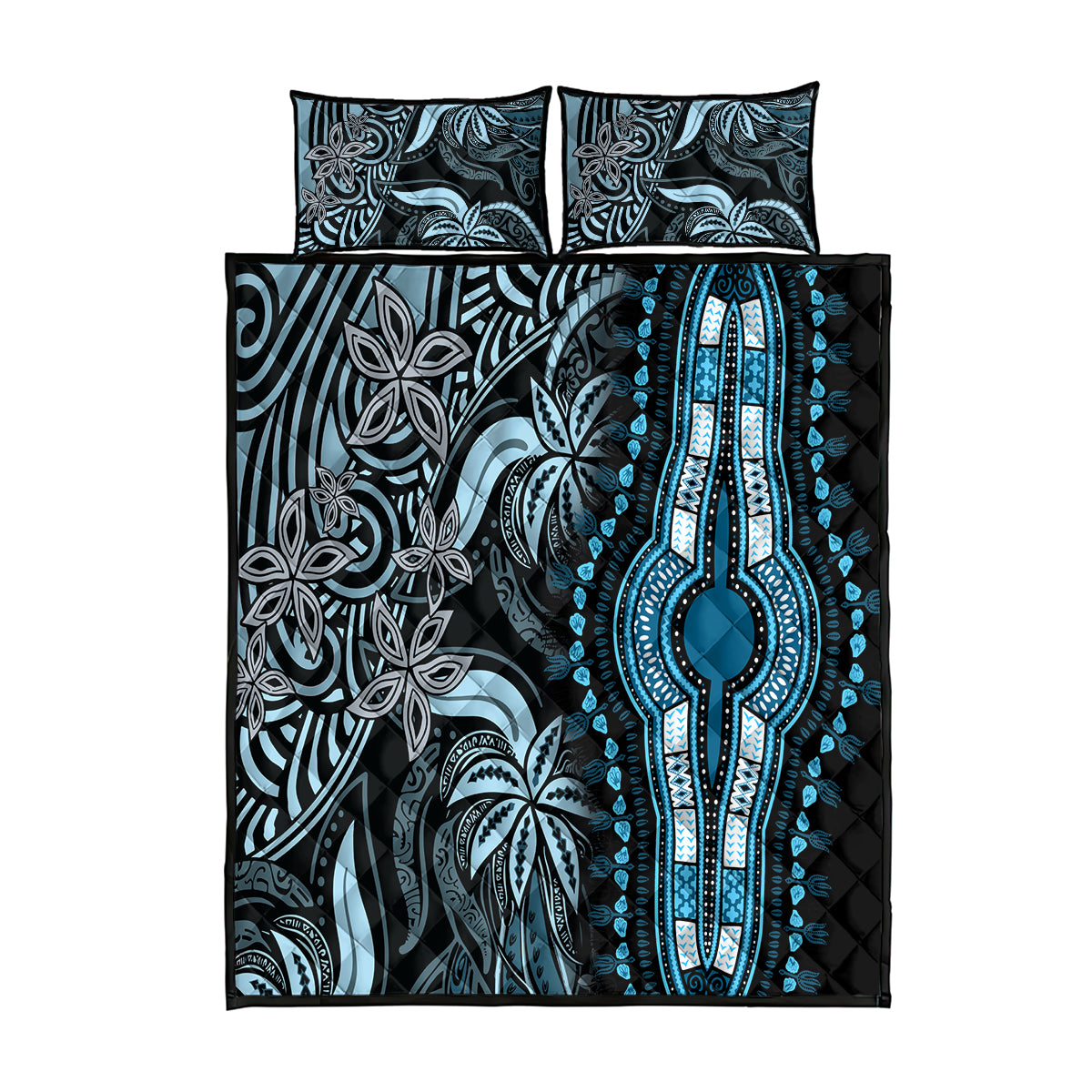 Polynesia Dashiki Quilt Bed Set Polynesia and Africa Traditional Special Together Blue LT9 Blue - Polynesian Pride