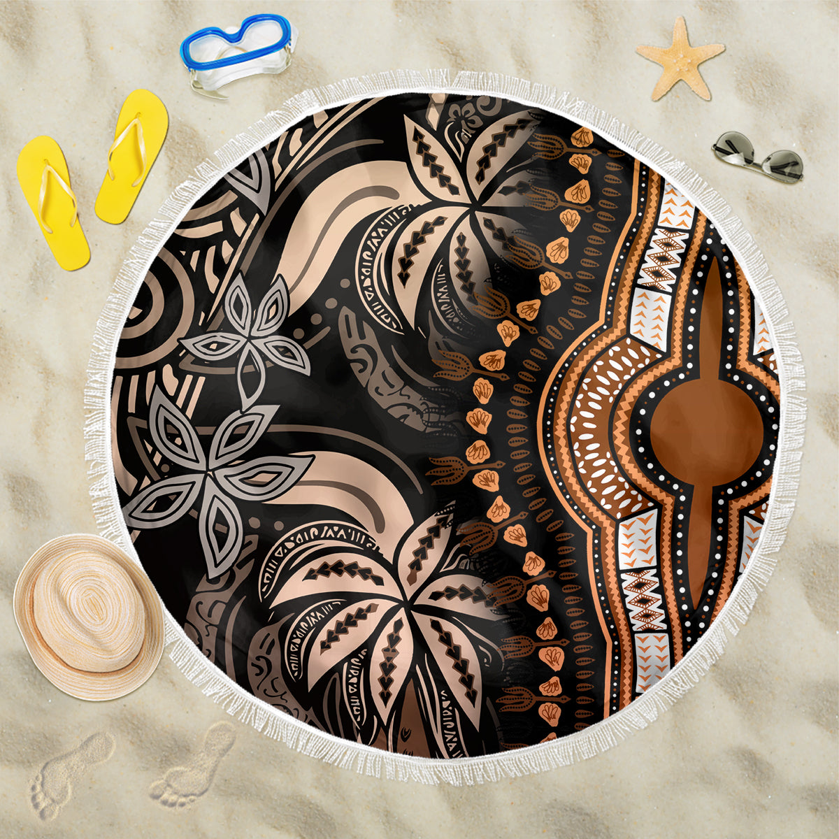 Polynesia Dashiki Beach Blanket Polynesia and Africa Traditional Special Together Gold LT9 One Size 150cm Gold - Wonder Print Shop