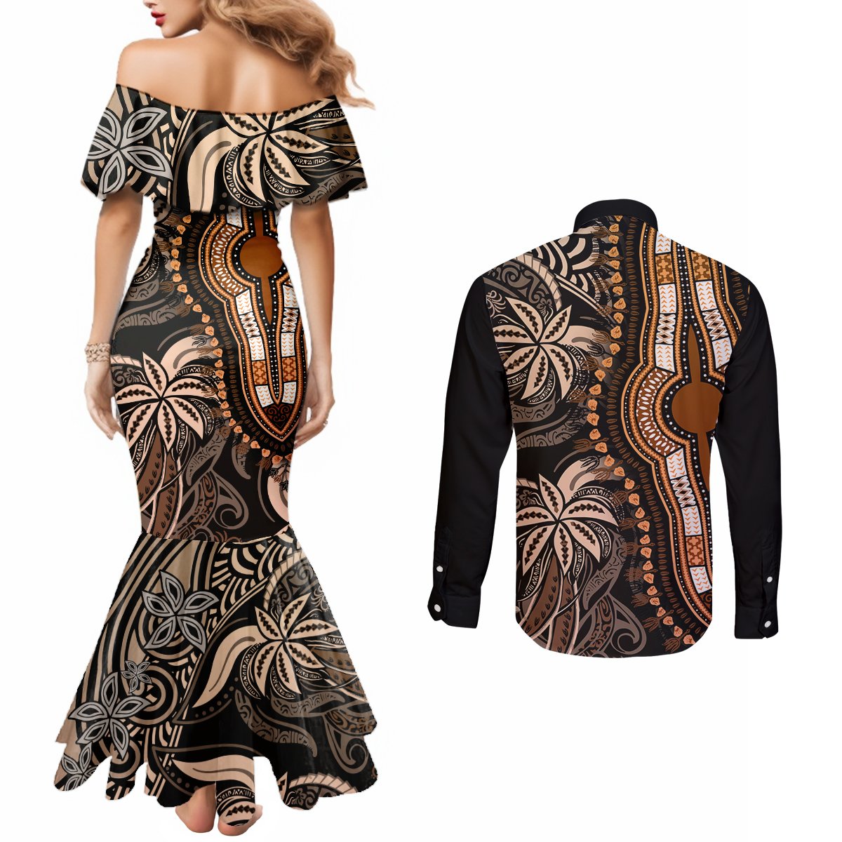 polynesia-dashiki-couples-matching-mermaid-dress-and-long-sleeve-button-shirts-polynesia-and-africa-traditional-special-together-gold