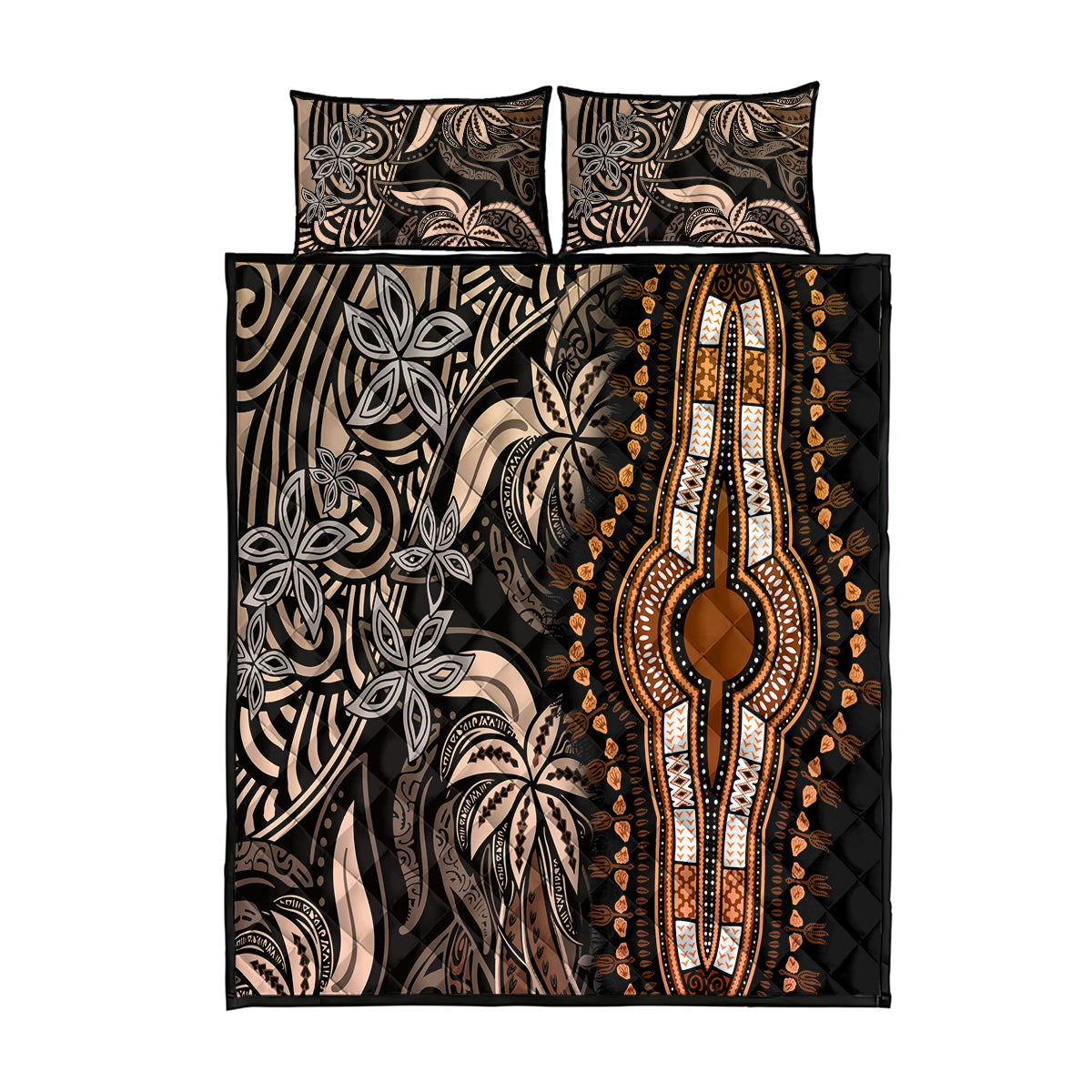 Polynesia Dashiki Quilt Bed Set Polynesia and Africa Traditional Special Together Gold LT9 Gold - Polynesian Pride