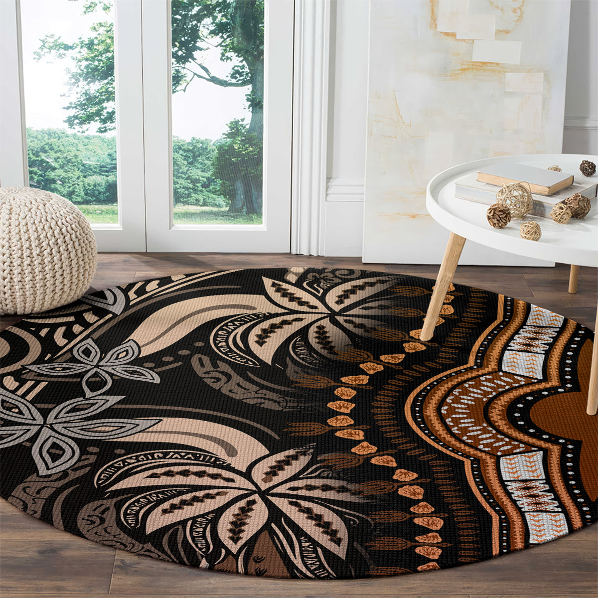 Polynesia Dashiki Round Carpet Polynesia and Africa Traditional Special Together Gold LT9 - Polynesian Pride