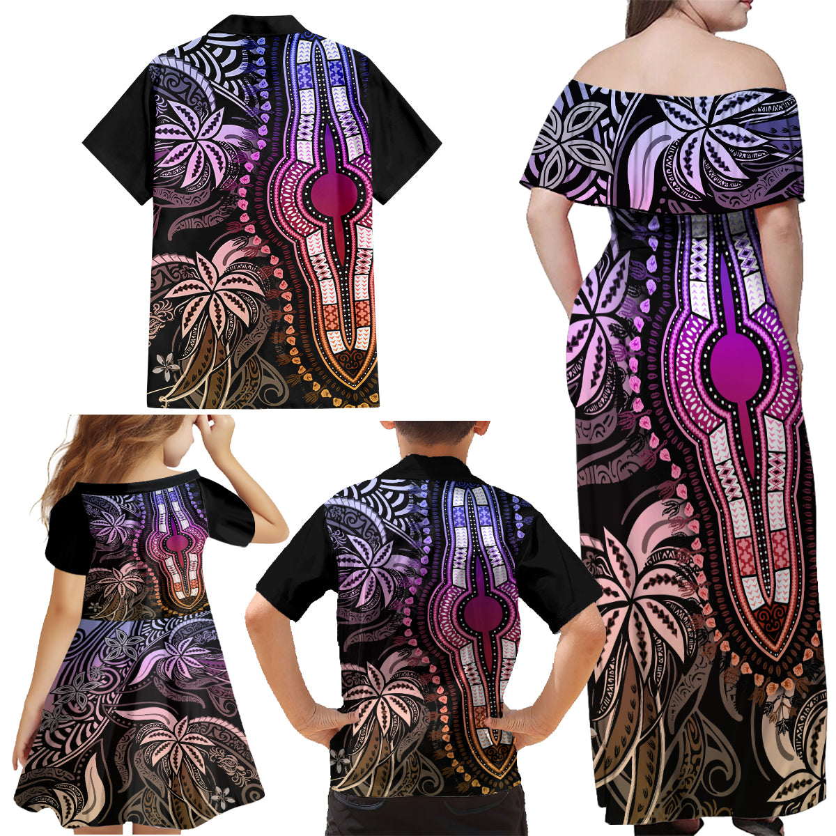 polynesia-dashiki-family-matching-off-shoulder-maxi-dress-and-hawaiian-shirt-polynesia-and-africa-traditional-special-together-pastel