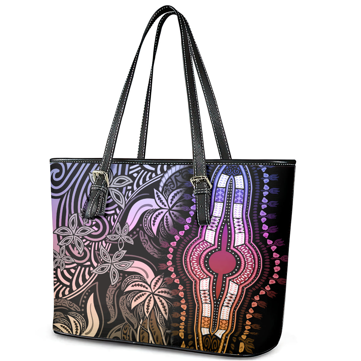 Polynesia Dashiki Leather Tote Bag Polynesia and Africa Traditional Special Together Pastel LT9 - Polynesian Pride