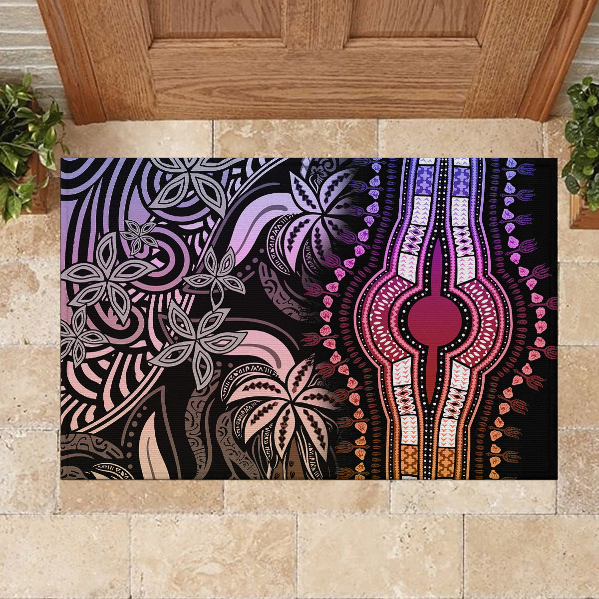 Polynesia Dashiki Rubber Doormat Polynesia and Africa Traditional Special Together Pastel LT9 - Polynesian Pride