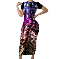 Polynesia Dashiki Short Sleeve Bodycon Dress Polynesia and Africa Traditional Special Together Pastel LT9 Long Dress Pastel - Polynesian Pride