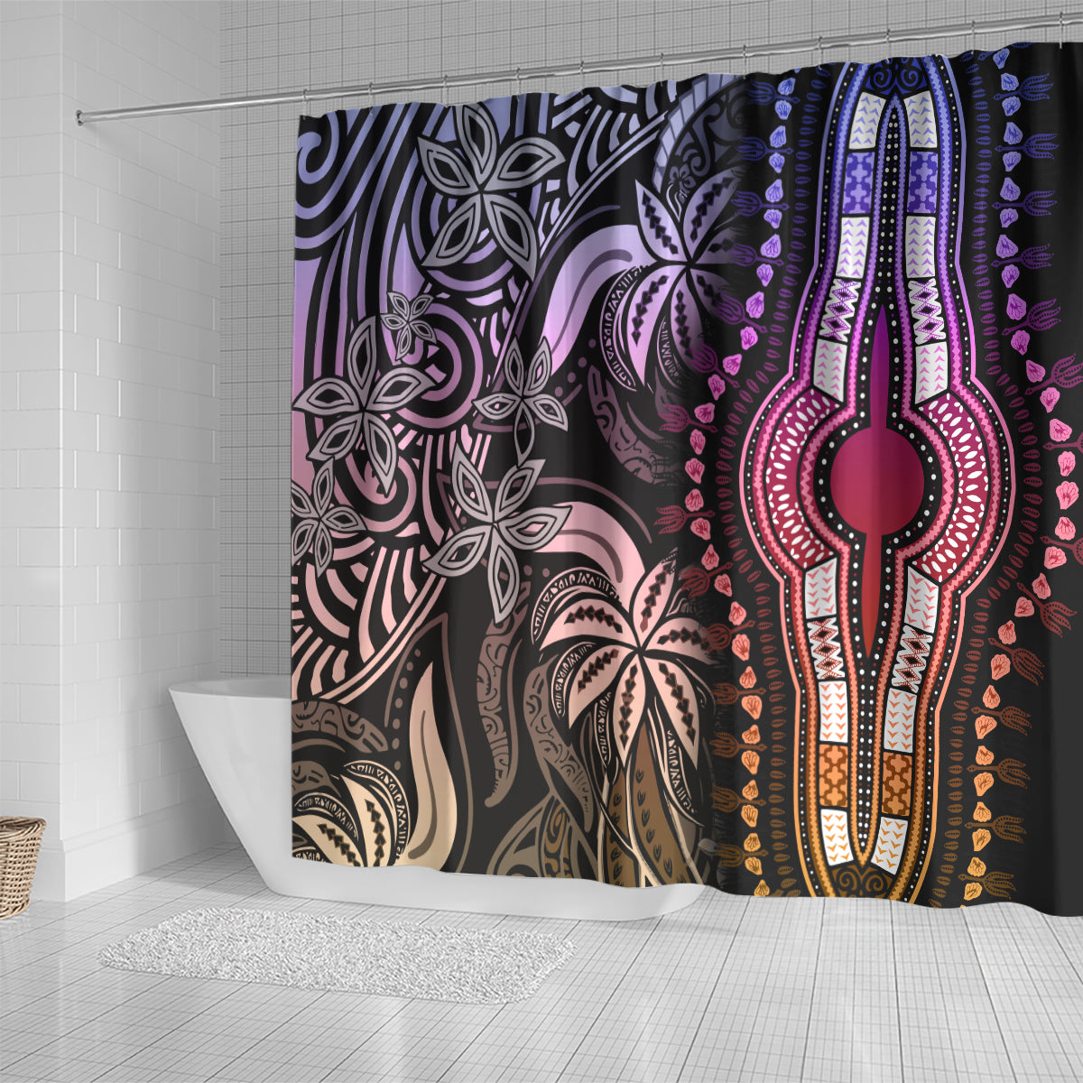 Polynesia Dashiki Shower Curtain Polynesia and Africa Traditional Special Together Pastel LT9 - Polynesian Pride