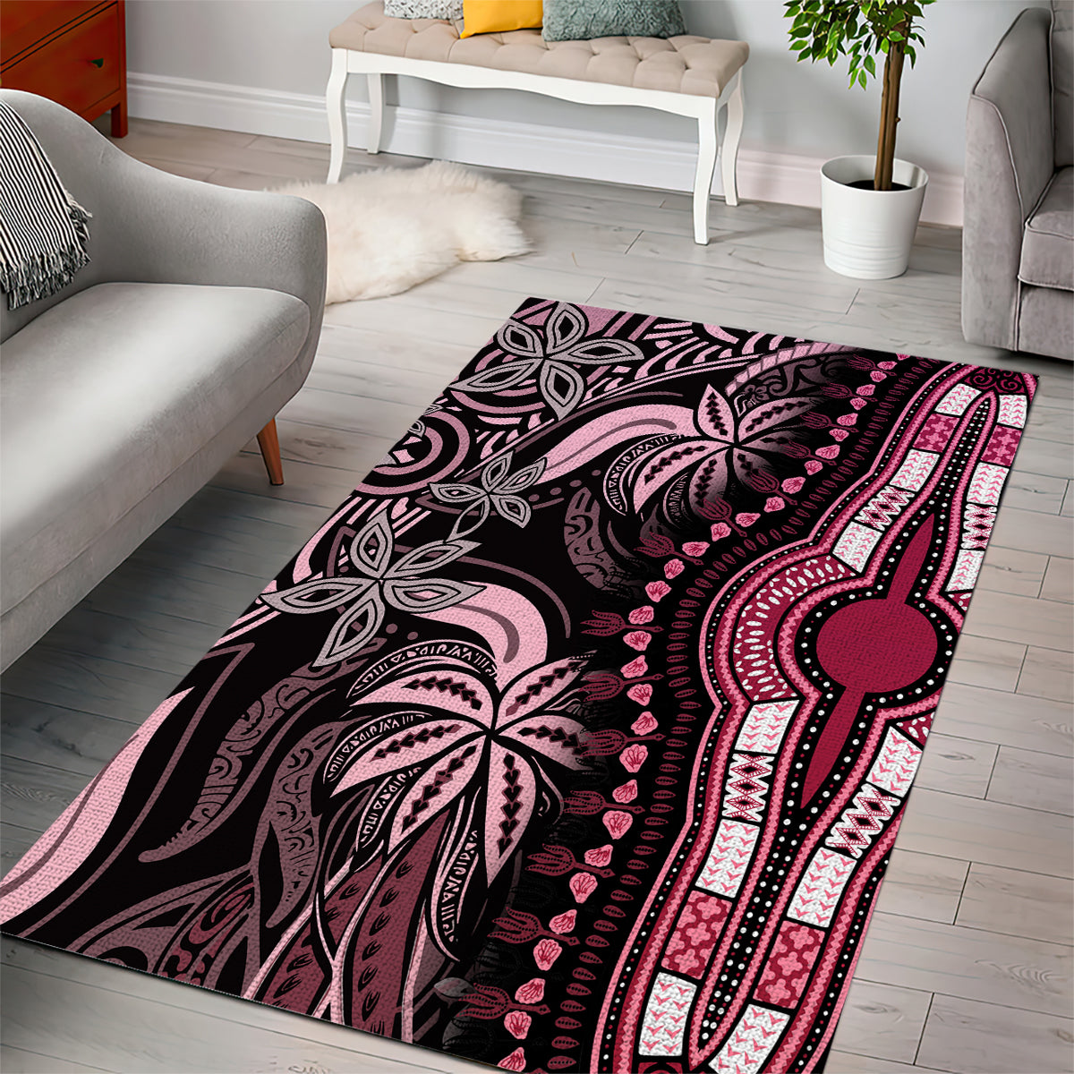 Polynesia Dashiki Area Rug Polynesia and Africa Traditional Special Together Pink LT9 - Polynesian Pride