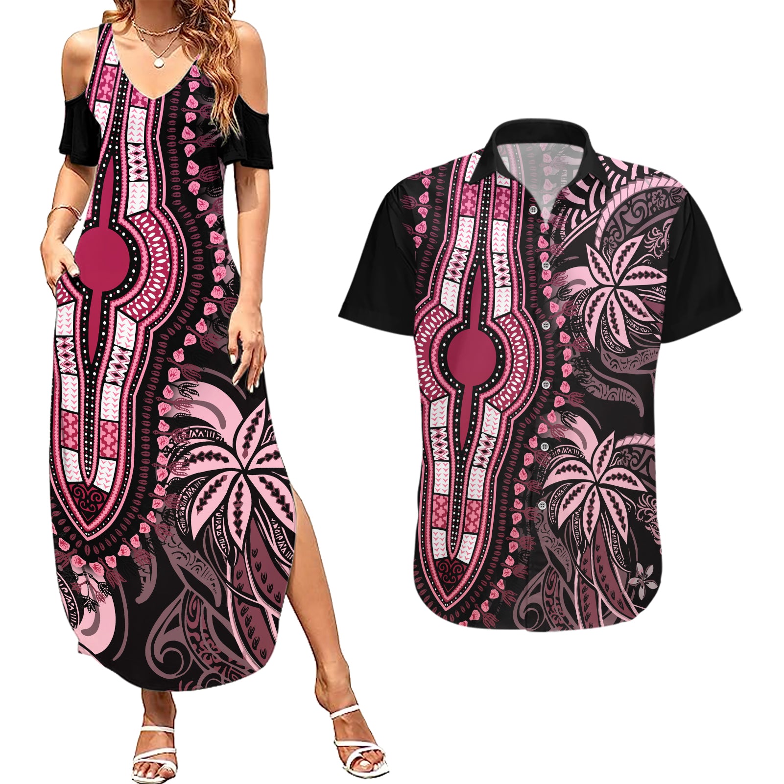 polynesia-dashiki-couples-matching-summer-maxi-dress-and-hawaiian-shirt-polynesia-and-africa-traditional-special-together-pink