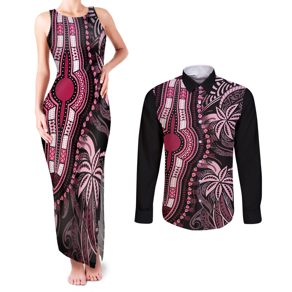 polynesia-dashiki-couples-matching-tank-maxi-dress-and-long-sleeve-button-shirts-polynesia-and-africa-traditional-special-together-pink