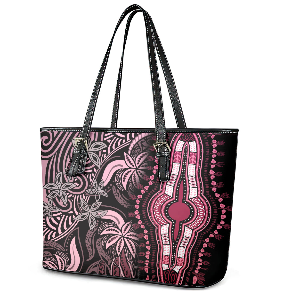 Polynesia Dashiki Leather Tote Bag Polynesia and Africa Traditional Special Together Pink LT9 - Polynesian Pride