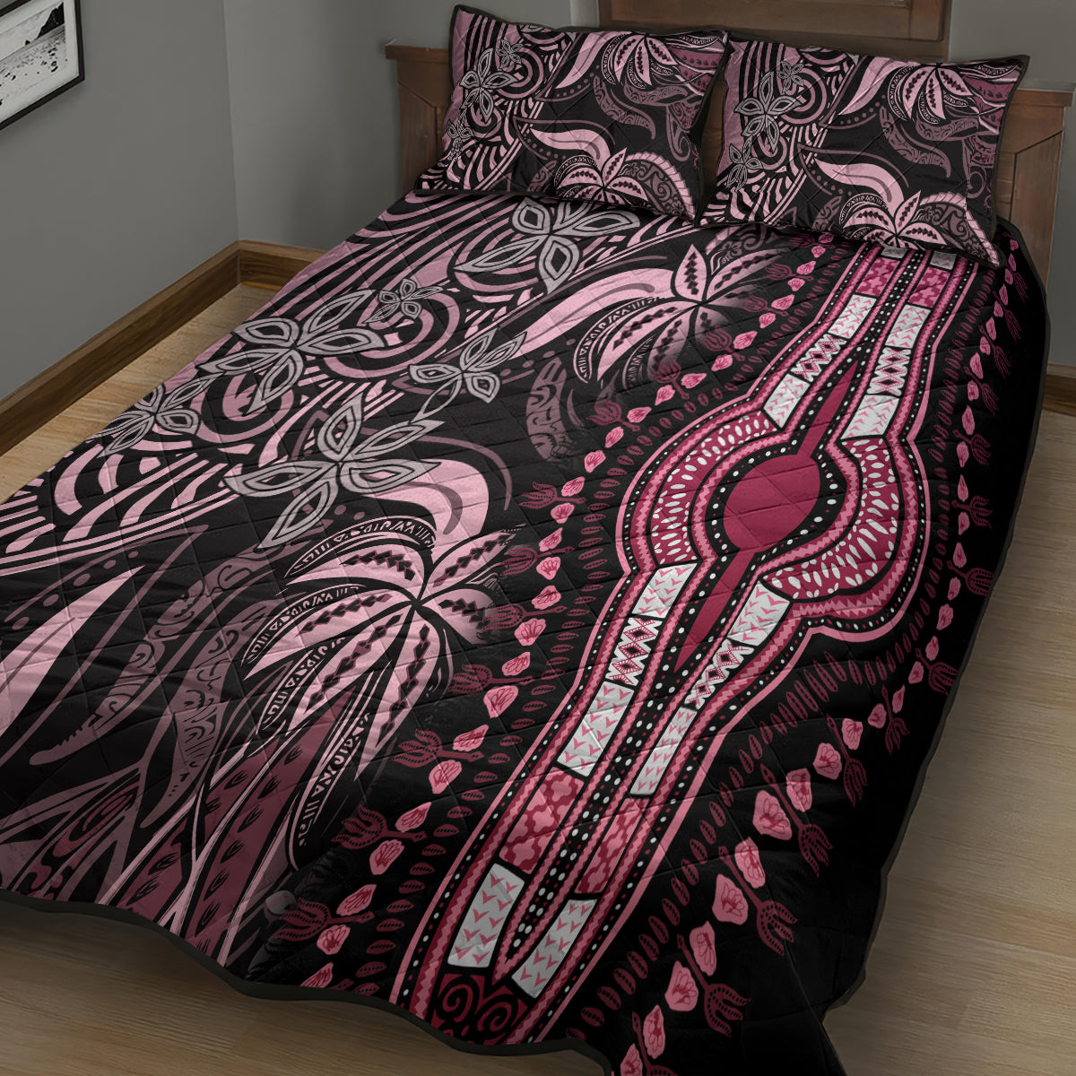 Polynesia Dashiki Quilt Bed Set Polynesia and Africa Traditional Special Together Pink LT9 - Polynesian Pride