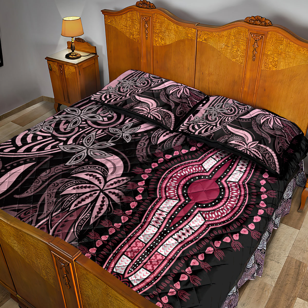 Polynesia Dashiki Quilt Bed Set Polynesia and Africa Traditional Special Together Pink LT9 - Polynesian Pride